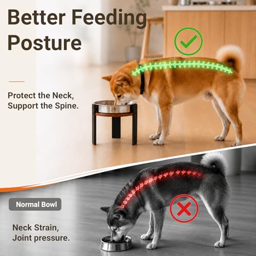 Elevated Slow Feeder Dog Bowl for Medium Dogs, Adjustable Raised Dog Bowl Stand with Stainless Steel Slow Feed Bowl, Reduces Choking & Improves Digestion, Non-Slip Bamboo Stand (Black & Walnut) - color: Black & Walnut