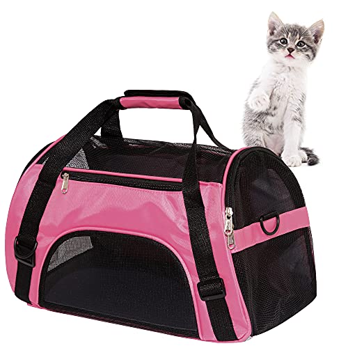 MuchL Cat Carrier for Cats Soft-Sided Travel Pat Carrier for Cat with Wooden Padding Board Airline Approved Lightweight Comfortable Cat Bag for Puppy Small Pets (Small, Pink) - color: Small-Pink