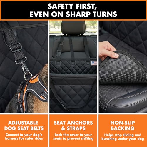Half Hammock Dog Seat Cover for Back Seat - Waterproof Half Backseat Dog Cover, Space Saving Split Seat Design, Universal Fit & Heavy Duty Pet Restraint - color: Black Large
