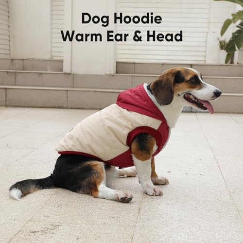 Vecomfy Fleece Lining Extra Warm Dog Hoodie in Winter,Small Dog Jacket Puppy Coats with Hooded,Beige and Red XS - color: Beige and Red, size: X-Small (Pack of 1)