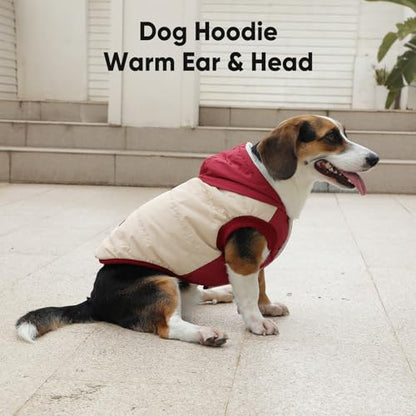 Vecomfy Fleece Lining Extra Warm Dog Hoodie in Winter,Small Dog Jacket Puppy Coats with Hooded,Beige and Red S - color: Beige and Red, size: Small (Pack of 1)