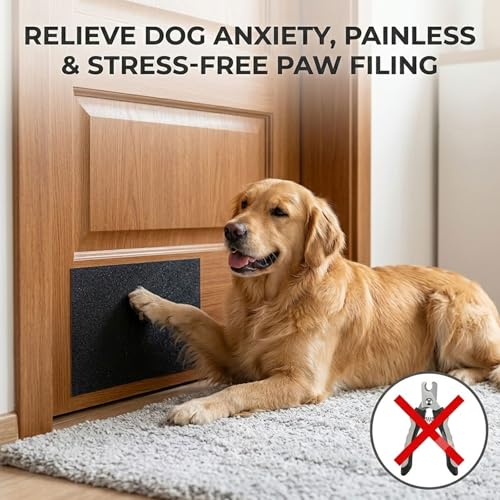 Dog Nail Scratch Board Sandpaper Roll, 80 Grit Heavy Duty Self-Adhesive Door Protector from Dog Scratching, 16.4ft x 9.8in Cut to Size Cat Furniture Scratching Guard, Pet Nail File Replacement Refill