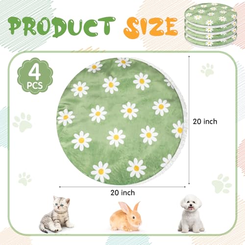 Kathfly 4 Pack 20"x20" Washable Pet Mats Crate Liner Pads with Daisy Design, Round Dog Cat Crate Pads, Soft Coral Fleece Liner for Small Pets, Ideal for Crates, Sofas, and Travel