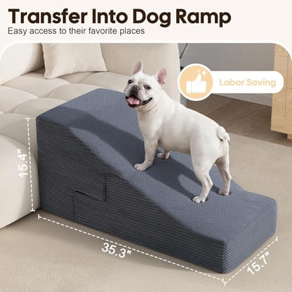 Dog Ramp for Bed Couch, 20.4" H Dog Stairs for Small Dogs | 2 in 1 Transformable 4-Step Pet Steps for Bed, Foldable Cats Ramp to Get on Bed, Non-Slip Balanced, Grey - size: 15.7 X 28.3 X 20.4 In