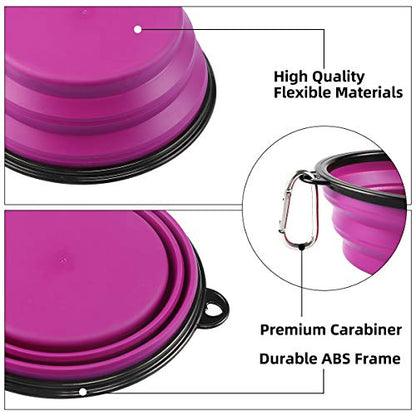 Kytely Large Collapsible Dog Bowls 2 Pack, 34oz Foldable Dog Travel Bowl, Portable Pet Water Food Bowl with Clasp, Pet Cat Feeding Cup Dish for Traveling, Walking, Hiking (Green+Purple) - color: Green & Purple