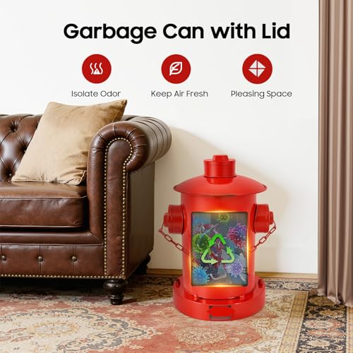 DouSeiAi Retro Fire Hydrant Trash Can - 1.3 Gallon Metal Garbage Bin with Foot Pedal & Removable Inner Bucket, Heavy-Duty Indoor/Outdoor Waste Can for Garden, Patio, Park, Kitchen and Dog Waste, Red - color: Red