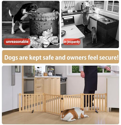 Wooden Freestanding Dog Gate Indoor, 16.9" H No-Painted Dog Gates for Doorways, Pet Gate for Stairs, Foldable Doggy Gate - 4 Panels - size: 【4 Panels】H:16.9"