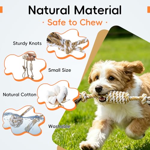 wodoca [4 Pack] Dog Rope Toys, Puppy Teething Duty Cotton Knot Chew Rope for Small Medium Dogs, Interactive Tug of War Dog Toys for Boredom, Teeth Cleaning - color: Natural White