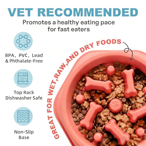 Slow Feeder Dog Bowls Anti Gulping Reduces Gastric Burden Prevents Bloat and Digestive Issues Safe Durable Material Easy to Clean Puppy Slow Feeder Bowl for Healthy Eating Excess Energy Management - color: Pink