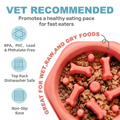 Slow Feeder Dog Bowls Anti Gulping Reduces Gastric Burden Prevents Bloat and Digestive Issues Safe Durable Material Easy to Clean Puppy Slow Feeder Bowl for Healthy Eating Excess Energy Management - color: Pink