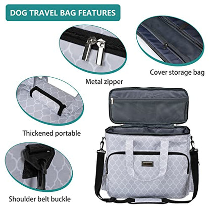 BAGLHER Dog Travel Bag, Pet Travel Bag (ALL Pet Travel Supplies), With 2 Pet Food Containers and 2 Collapsible Silicone Bowls; Essential Kits for Pet Travel DLwhite - color: DLwhite, size: Large