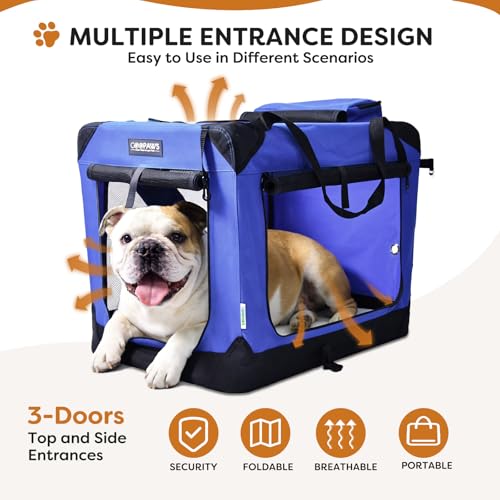 JESPET Soft Dog Crates Kennel for Pets, 3 Door Soft Sided Folding Travel Pet Carrier with Straps and Fleece Mat for Dogs, Cats (Royal Blue, Large(30" L x 21" W x 23" H)) - color: Royal Blue