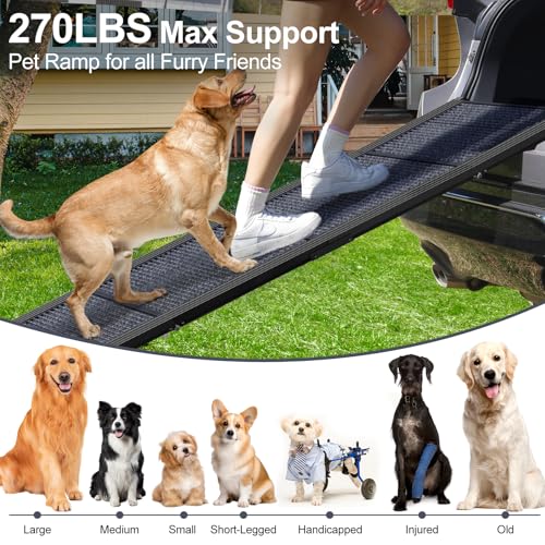 71" X-Long & 20" Wider Folding Dog Ramps for Car Portable Sturdy Dog Ramps for Large Dogs with Non-Slip Rug Surface Dog Car Ramp for SUV Car & Truck, Outdoor Dog Ramp Up to 270LBS - size: Upgraded 71" L x20" W