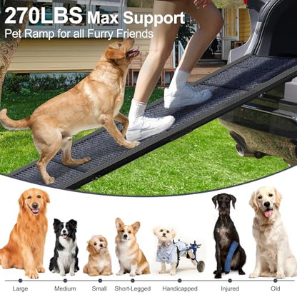 71" X-Long & 20" Wider Folding Dog Ramps for Car Portable Sturdy Dog Ramps for Large Dogs with Non-Slip Rug Surface Dog Car Ramp for SUV Car & Truck, Outdoor Dog Ramp Up to 270LBS - size: Upgraded 71" L x20" W