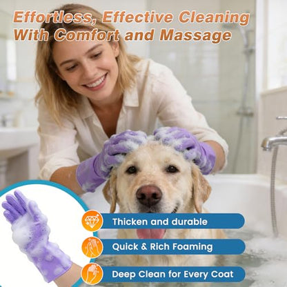 7PCS Pet Grooming Kit for Dogs and Cats | Dog Bath Brush | Washing Gloves | Cleanroom Gloves | Dog Shampoo Brush | Finger Toothbrushes | Storage Bag | All-in-One Pet Care (Purple) - color: Lavender Purple