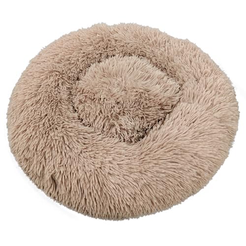 Deluxe Calming Dog Bed for Small Medium Dogs & Cats - Anti-Anxiety Donut Cuddler Cozy Warm Soft Fluffy Faux Fur Round Beds Sizes 20" Puppy Bed (Khaki, X-Small)