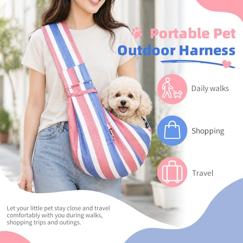 Small Pet Sling Carrier Breathable Texture with Pocket Pet Cross Body Shoulder Bag Dog Cat for Outdoor Travel(Color Stripe) - color: colourful