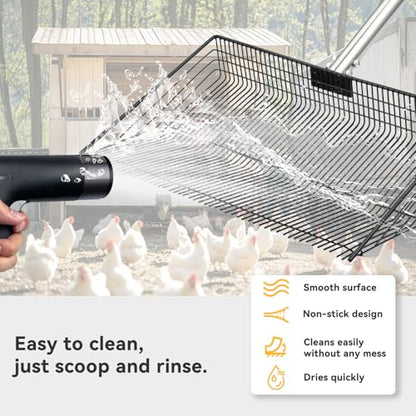 AiQInu 2-in-1 Chicken Poop Scooper & Rake, Adjustable Stainless Steel Poop Scoop with 24"-90" Long Handle, Sifting Shovel for Chicken Coop, Goat Stall & Stable Cleaning