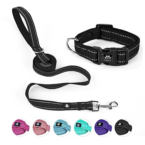NESTROAD Dog Collar and Leash Set,Reflective Dog Collars with Quick Release Buckle,Adjustable Nylon Pet Collar for Small Medium Large Dogs(Small,Black) - color: Black, size: Small
