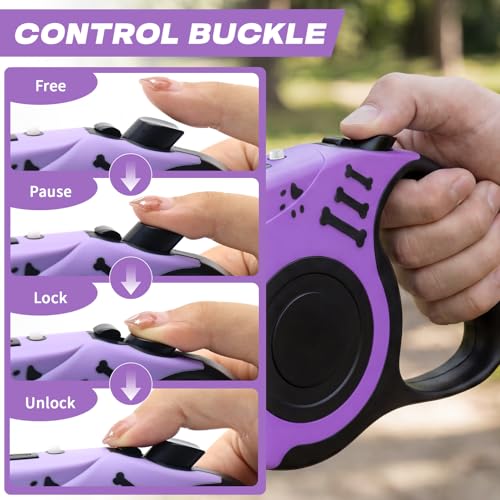 Retractable Dog Leash with USB Rechargeable Flashlight for Night Walks, 16FT Automatic Telescopic Tractor Dog Leash for Small and Medium Dogs, Purple - color: Purple