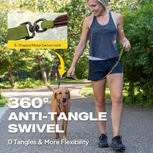 Fida 2-in-1 Slip Leads for Dogs with Double Handles, Tangle Free Leash for Large Dogs that Pull, Heavy Duty No Pull Training Leash Reflective Soft Padded for Large & Medium Breed(6ft,Green) - color: Green