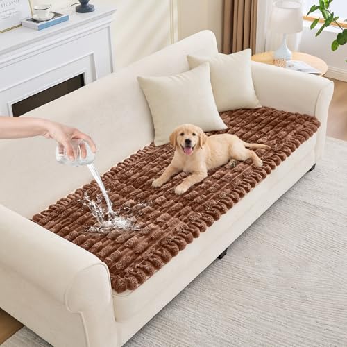 Waterproof Dog Couch Cover, Non Slip Pet Sofa Protector, Thick Fuzzy Couch Cover for Dogs, Machine Washable Furniture Protector, Scratch Resistant Pet Couch Mat(Light Coffee, 28" x 83"/70 x 210cm) - color: Light Coffee, size: 28''x83''