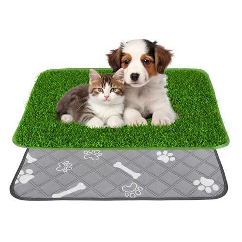 Dog Grass Pad with Washable Pee Pad - 28"x18" Artificial Grass Puppy Training Mat, Non-Slip & Super Absorbent, Reusable Indoor/Outdoor Potty Solution for Small/Medium Dogs