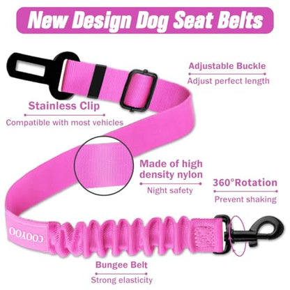 COOYOO Dog Seat Belt, Durability Retractable Dog Car Harness Adjustable Dog Seat Belt for Vehicle Nylon Pet Safety Seat Belts Heavy Duty & Elastic - color: Set 01 Pack C-Pink