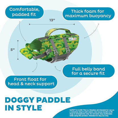 Outward Hound Granby Splash Dog Life Jacket, High-Buoyancy Dog Life Vest for Swimming, Boating, and Water Safety, Small, Camo - color: Camo, size: Small (Chest Girth: 16"-20")