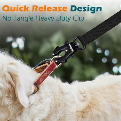 PetBonus Heavy Duty Tactical Dog Leash, 5 FT Bungee Shock Absorption Leash with 2 Padded Handles, Quick Release Metal Clip, Car Seatbelt, No Pull Training Lead for Large Medium Dogs (Black) - color: Black