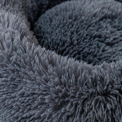 Donut Cat Bed Dog Bed Round Plush Pet Cushion Fluffy Rabbit Cave Pet Beds Warm Cozy Anti Anxiety Beds Dog Pillow for 5KG Large Pet - color: Dark Gray, size: 17inch