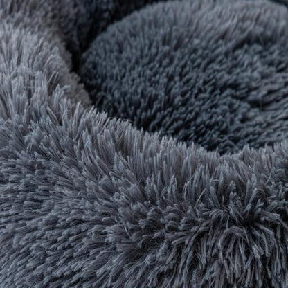 Donut Cat Bed Dog Bed Round Plush Pet Cushion Fluffy Rabbit Cave Pet Beds Warm Cozy Anti Anxiety Beds Dog Pillow for 5KG Large Pet - color: Dark Gray, size: 17inch