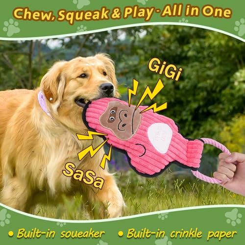 2-Pack Crinkle and Squeaky Dog Toys & Tough Tug of War Set - No Stuffing Chew-Resistant Plush Toys to Keep Them Busy, Best Birthday Gift for Small/Medium/Large Breeds (Ducks & Gorilla) - color: Ducks & Gorilla