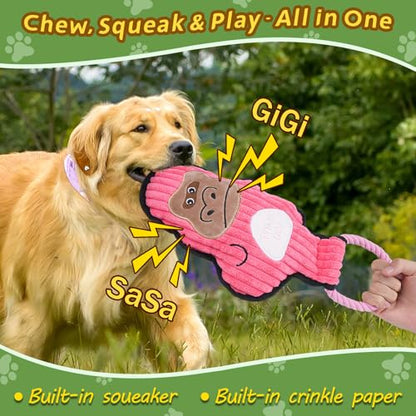 2-Pack Crinkle and Squeaky Dog Toys & Tough Tug of War Set - No Stuffing Chew-Resistant Plush Toys to Keep Them Busy, Best Birthday Gift for Small/Medium/Large Breeds (Ducks & Gorilla) - color: Ducks & Gorilla