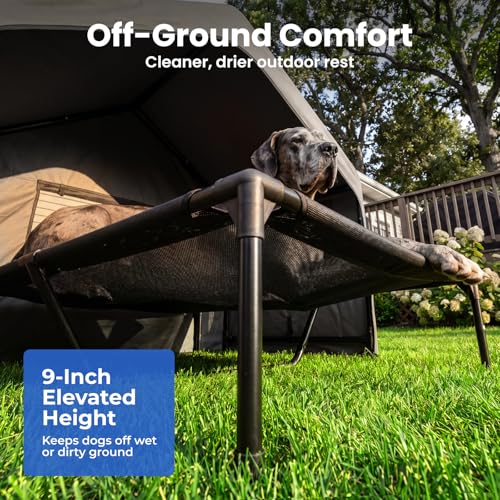 Zooba Extra Large Dog Shade with Elevated Bed, Outdoor Dog House for Large Breeds, 4’×4’×3.3’ Dog Shelter with Canopy, Dog Tent for Outside, 2-in-1 Separate Design, Grey