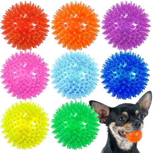 2.5" Squeaky Dog Toy Balls for Small & Medium Dogs – Durable Rubber Chew Toys for Teething Puppies, Spiky Teeth Cleaning Ball with 8 Colors - size: 2.5 Set of 8