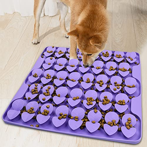 Snuffle Mat for Large Dogs,Silicone Slow Feeder Lick Mat for Slow Down Feeding,Encourages Natural Foraging Skill,Relieving Stress,Interactive Feed Game Toy for All Breed Dogs - color: Purple-L (16.3x16.3in)
