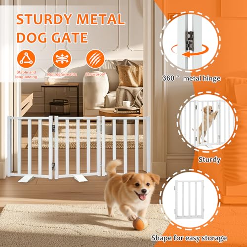 Snagle Paw Short Dog Gate,16.5" Tall Freestanding Metal Dog Gate Only for Small Dogs with Support Feet Easily Step Over,Up to 36" Wide Puppy Gate Indoor for Stairs,Doorways(White,3 Panel) - size: White-3 Panels 16.5"H*36"W