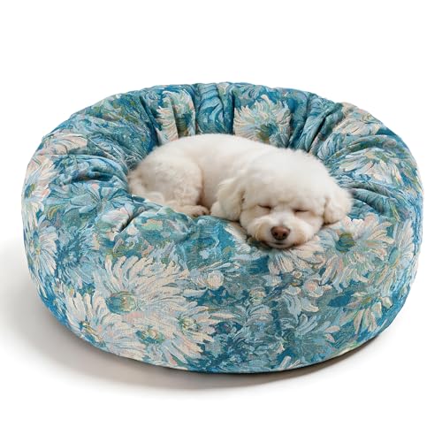 Dog Calming Beds for Small Medium Large Dogs - Round Donut Washable Puppy Dog Bed, Anti-Slip Faux Fur Fluffy Donut Cuddle Anxiety Cat Pet Bed (24" Flower) - color: Flower, size: 24"L x 24"W x 8"Th
