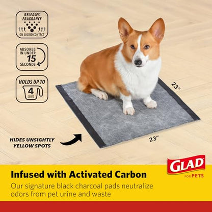 Glad for Pets Dual Action Freshness Activated Carbon Puppy Pads, Fragrance Release, Scented Odor Control, 6-Layer Leak-Proof, Pheromone Attractant, 23 x 23 Inch, 100 Count - size: 100 Count (Pack of 1)