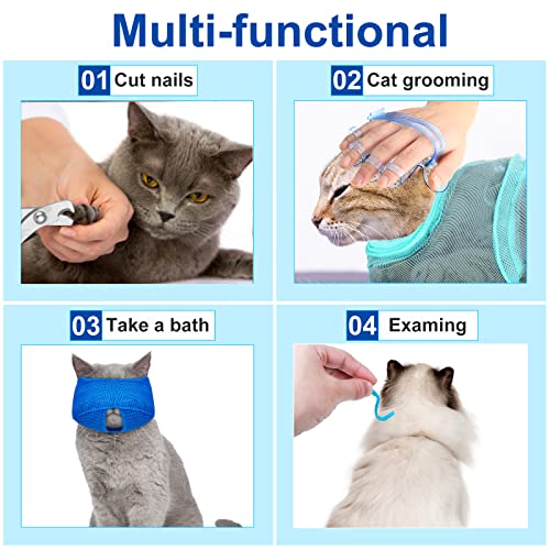 9 Pcs Cat Bathing Bag Set Cat Shower Bag Anti Bite and Scratch for Pet Grooming Washing Brush Comb Muzzle Nail Clipper Nail File Tick Tool(Blue, Turquoise) - color: Blue, Turquoise