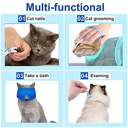 9 Pcs Cat Bathing Bag Set Cat Shower Bag Anti Bite and Scratch for Pet Grooming Washing Brush Comb Muzzle Nail Clipper Nail File Tick Tool(Blue, Turquoise) - color: Blue, Turquoise