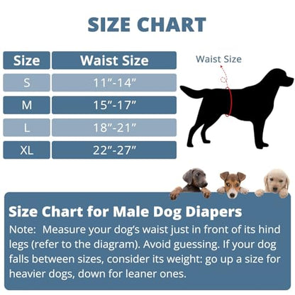 Paw Legend Washable Dogs Diapers Male Dog Belly Bands for Male Dogs Diapers Reusable Puppy & Doggie Diapers Male (4 Pack, Medium)
