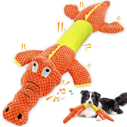 WOWBALA Interactive Tug of War Dog Toys for Small to Large Breeds-Squeaky Puppy Toys with Crinkle Paper, Stuffed Chew Dog Toys to Keep Them Busy, Training Reward Gift (Orange) - color: Orange