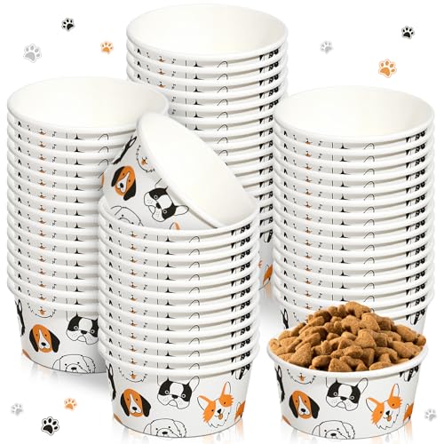 Mifoci 100 Pcs Disposable Dog Bowls 1.5 Cups Pets Disposable Feeding Bowls for Dogs and Cats Pets Paper Travel Cups for Small Medium Dogs Cats Puppy Kitten Dry or Wet Serving Food Water(Lovely) - style: Lovely