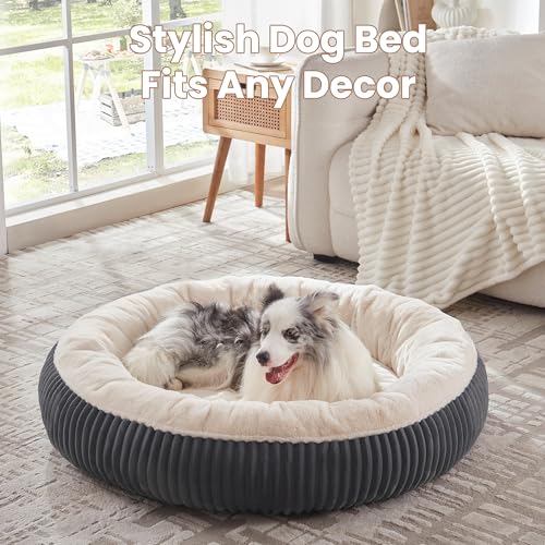 45 inches Donut Dog Bed for Extra Large Dogs,Calming Round Pet Bed with Removable Cover, Washable Milk Plush Faux Fur, Fits Pets up to 100 lbs(Charcoal,XL) - color: Charcoal, size: 45.0"L x45.0"W x10"Th