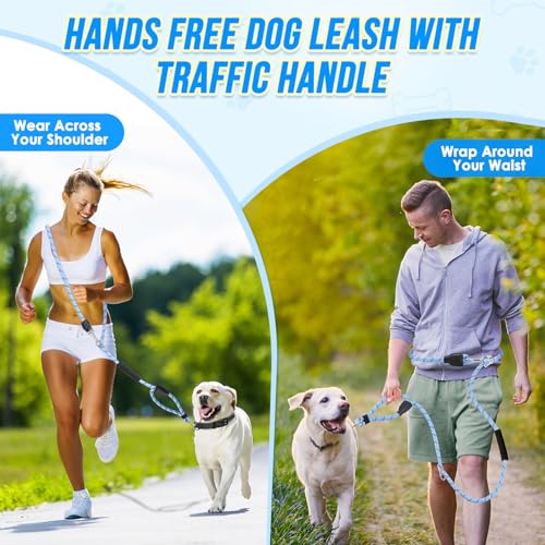Lukovee Hands Free Dog Leash, 10FT Adjustable Training Lead 1/2 Inch Nylon Heavy Duty Lead No Pull for Large Medium Dogs, Tangle Free Reflective Waist-Leash for Walking Running, (BL, Plus Handle) - color: Blue