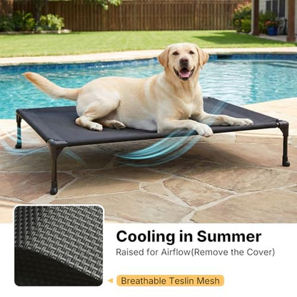 Veehoo Elevated Dog Bed with Waterproof Cushion Mat, Cooling Raised Dog Beds with Padded Top, Washable Outdoor Dog Bed, Orthopedic Pet Cot for Indoor & Outdoor, Large Dog Bed 42" x 30", Dark Grey - size: 42.1"L x 29.9"W x 7.1"Th