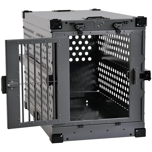 K9 Kennel Boss Aluminum Collapsible Dog Crate, Heavy Duty Folding Kennel - Medium-Long (Gray) - color: Gray, size: 40.6"L x 25.2"W x 28.9"H