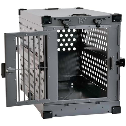 K9 Kennel Boss Aluminum Collapsible Dog Crate, Heavy Duty Folding Kennel - Medium-Long (Gray) - color: Gray, size: 40.6"L x 25.2"W x 28.9"H